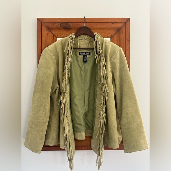 Vintage Jackets & Blazers - 1990s Vintage Suede Fringe Jacket Pistachio Green